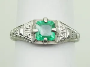 0.55ct Natural Emerald Platinum Filigree Ring Size 6.25