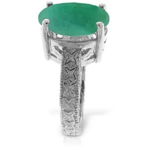 14K Solid White Gold Ring w/ Natural Oval Emerald