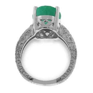 14K Solid White Gold Ring w/ Natural Oval Emerald