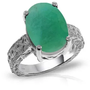 14K Solid White Gold Ring w/ Natural Oval Emerald