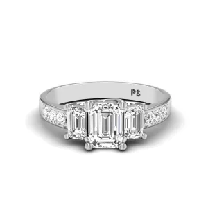 1.70-1.90 CT Round & Emerald Cut Diamonds - Three Stone Ring