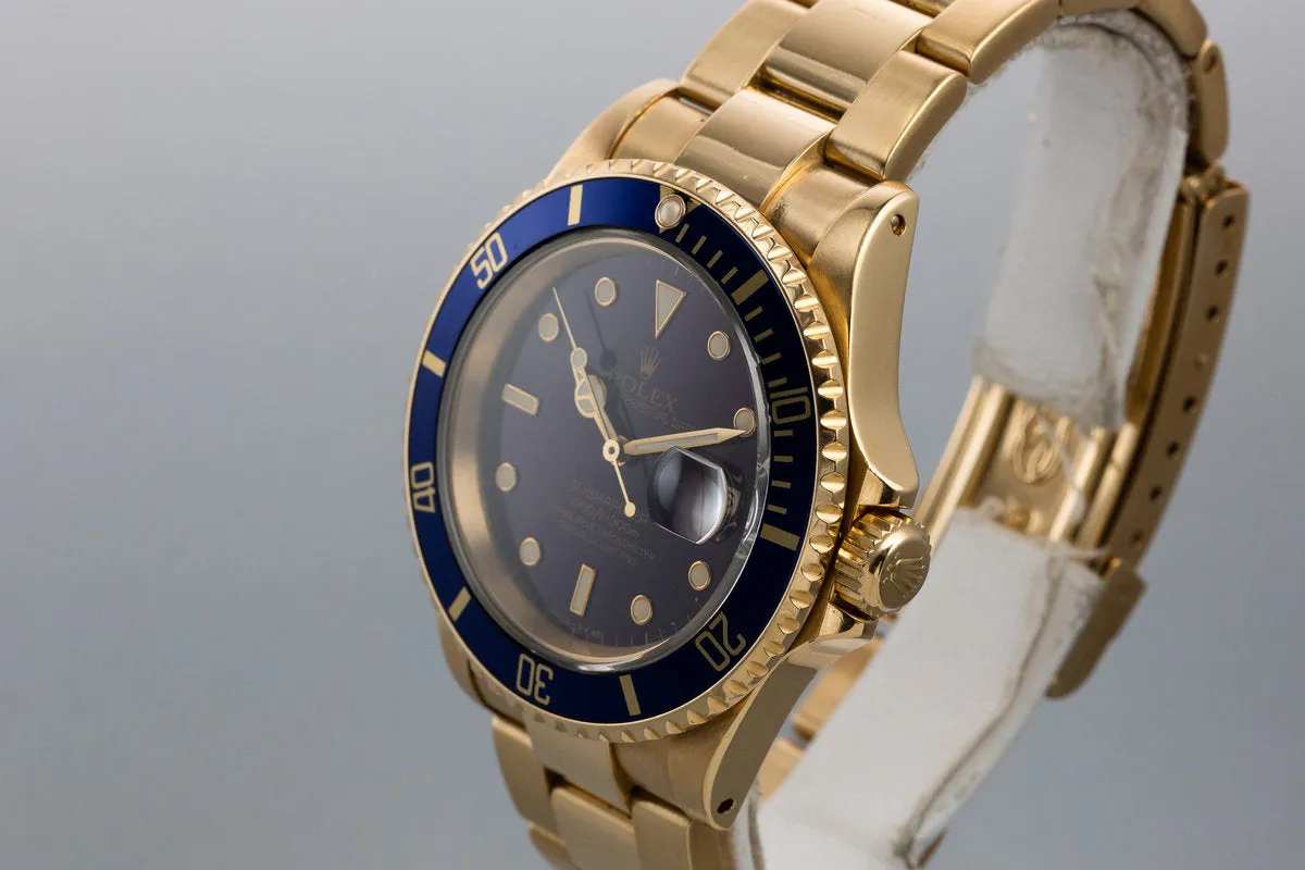 1989 Rolex 18K YG Submariner 16618 Purple Dial