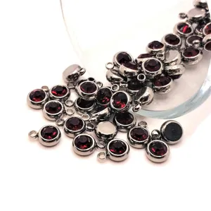 4, 20 or 50 Pieces: 201 Stainless Steel, Dark Red Garnet January Birthstone Rhinestone Charms