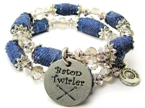 Baton Twirler Blue Jean Beaded Wrap Bracelet