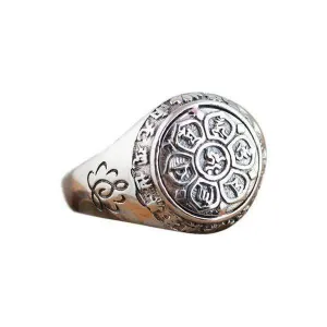 Buddhist Lotus Mantra Solid Silver Ring