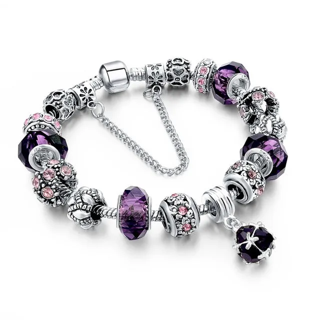 CHICVIE Silver color Crystal Charm Bracelets for Women With Purple Beads bracelets & bangles Love DIY Jewelry Bracelet Femme