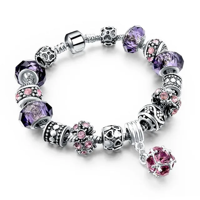 CHICVIE Silver color Crystal Charm Bracelets for Women With Purple Beads bracelets & bangles Love DIY Jewelry Bracelet Femme