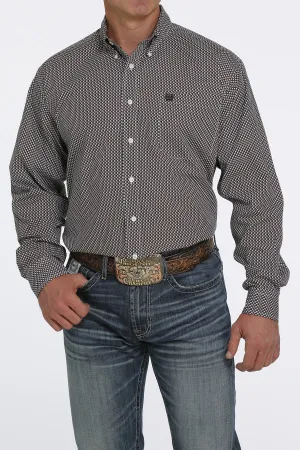 Cinch Mens Geometric Print Buttoned Down Western L/S Shirt - Blue/Brown - MTW1105451