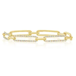 Diamond Links Elongated Paperclip Bracelet