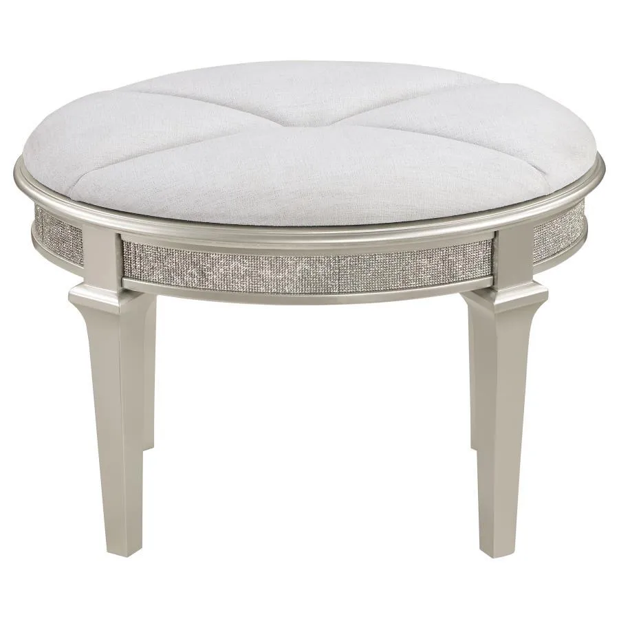 Evangeline - Upholstered Oval Vanity Stool Silver And Ivory - Silver Oak