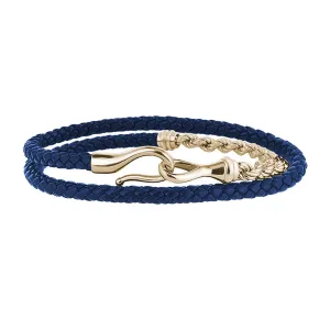 Fish Hook Leather & Rope Chain Wrap Bracelet in Gold