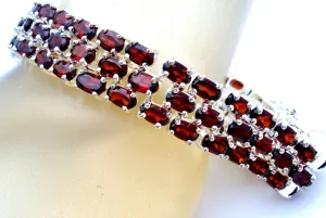 Garnet Tennis Bracelet 3 Row Sterling Silver