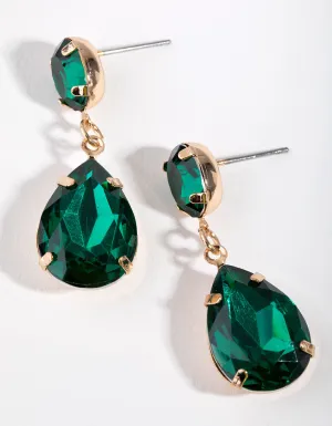 Gold Double Gem Drop Earrings