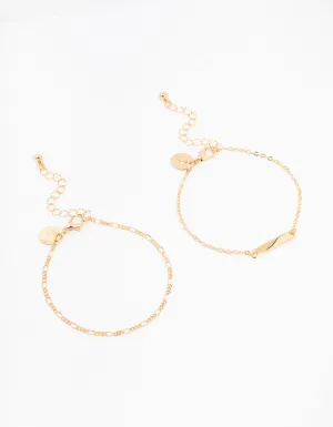 Gold Figaro & Bar Bracelets 2-Pack