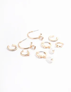 Gold Pearl Diamante Cuff & Hoop Earring Pack