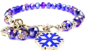 Hand Painted Sapphire Engraved Snowflake Splash Of Color Crystal Bracelet