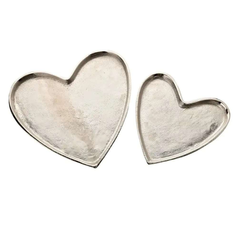 Hestia Silver Metal Set of 2 Heart Display Trays