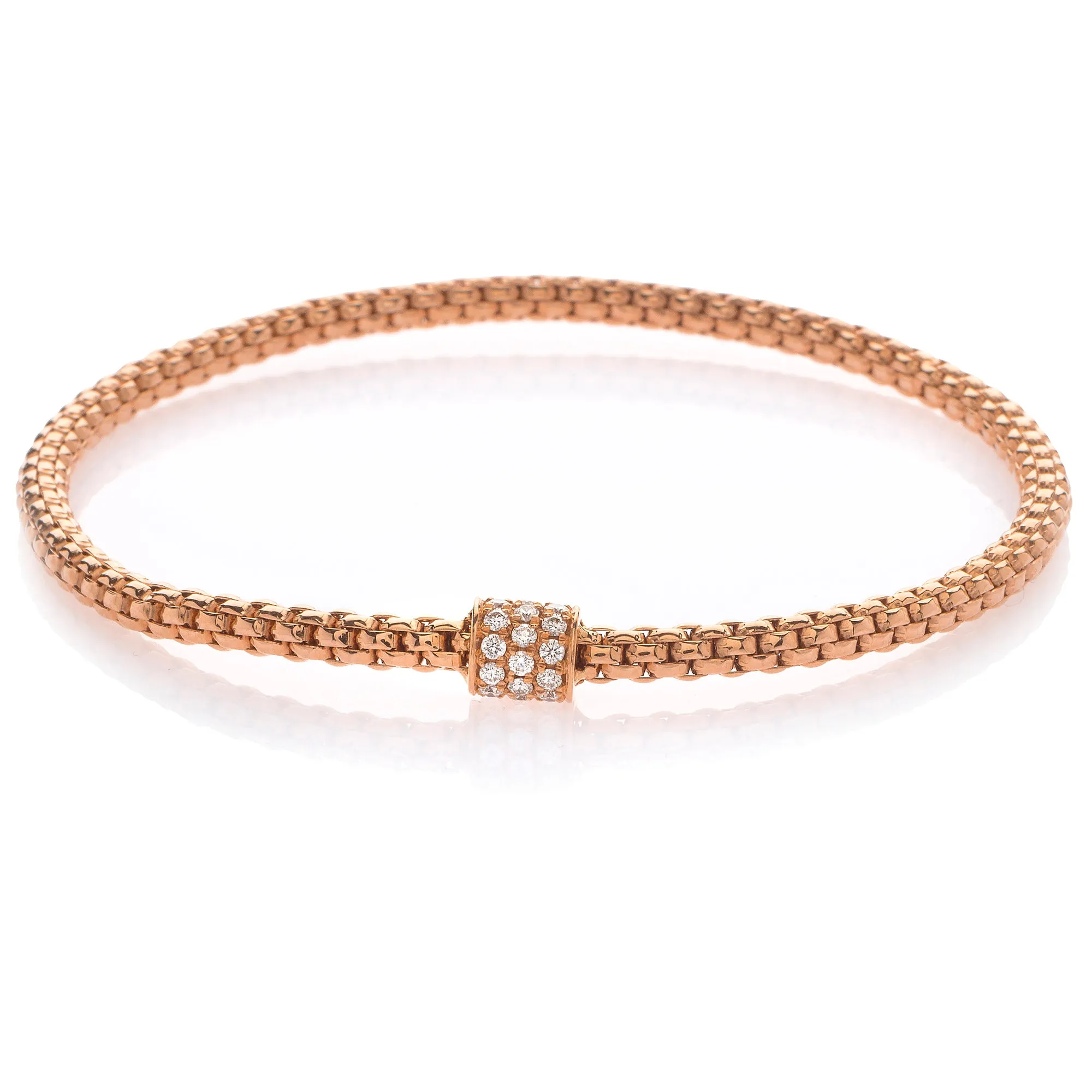 Hulchi Belluni Bracelet Single Pave Diamond Barrel Bead Rose Gold