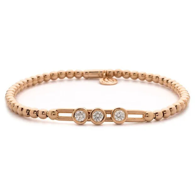 Hulchi Belluni Fidget Bracelet with Three Bezel Diamond Moveable Stations Rose Gold Stretch Stackable