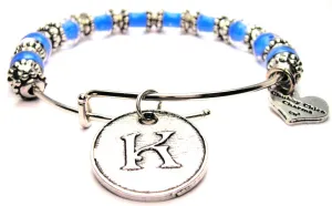 Initial K Circle 9mm Glass Beaded Single Bracelet