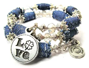 Love Shamrock Blue Jean Beaded Wrap Bracelet