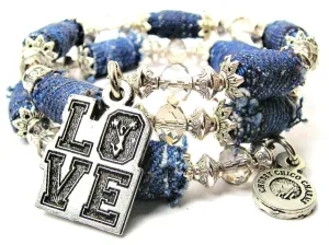 Love With Cheerleader In O Blue Jean Beaded Wrap Bracelet