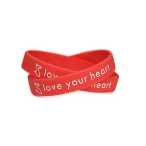 love your heart Red Dress Rubber Bracelet Wristband - Adult 8"