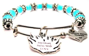 My Heart Burns With Love 9mm Glass Beaded Single Bracelet