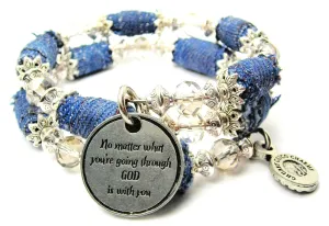 No Matter What You're Going Through God Is With You Blue Jean Beaded Wrap Bracelet