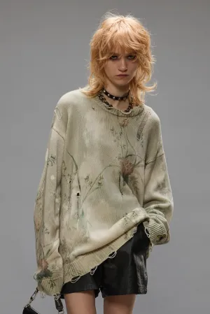 PRINTED BOYFRIEND SWEATER - BLEACHED CREAM FLORAL