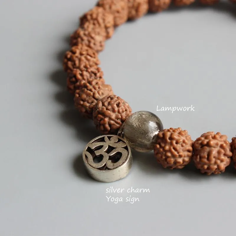 Rudraksha Yoga OM Sign Mala Beads Stretch Bracelet