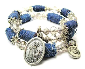 Saint Francis Blue Jean Beaded Wrap Bracelet