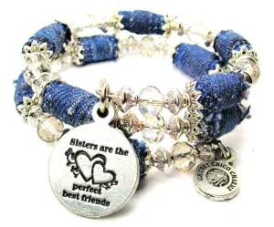 Sisters Are The Perfect Best Friends With Detailed Hearts Blue Jean Beaded Wrap Bracelet