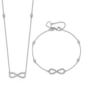 Sterling Silver CZ Infinity Bracelet and Necklace Set