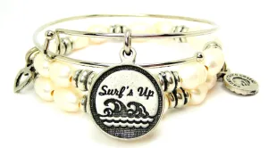 Surf's Up Natural Fresh Water Pearls Expandable Bangle Bracelet Set