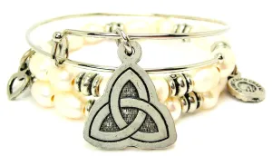 Triquetra Fresh Water Pearls Expandable Bangle Bracelet Set